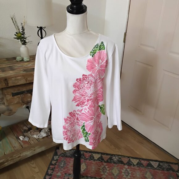 💕2 For $20💕 Ruby Rd Pink and White 3/4 Sleeve Blouse - Picture 1 of 4
